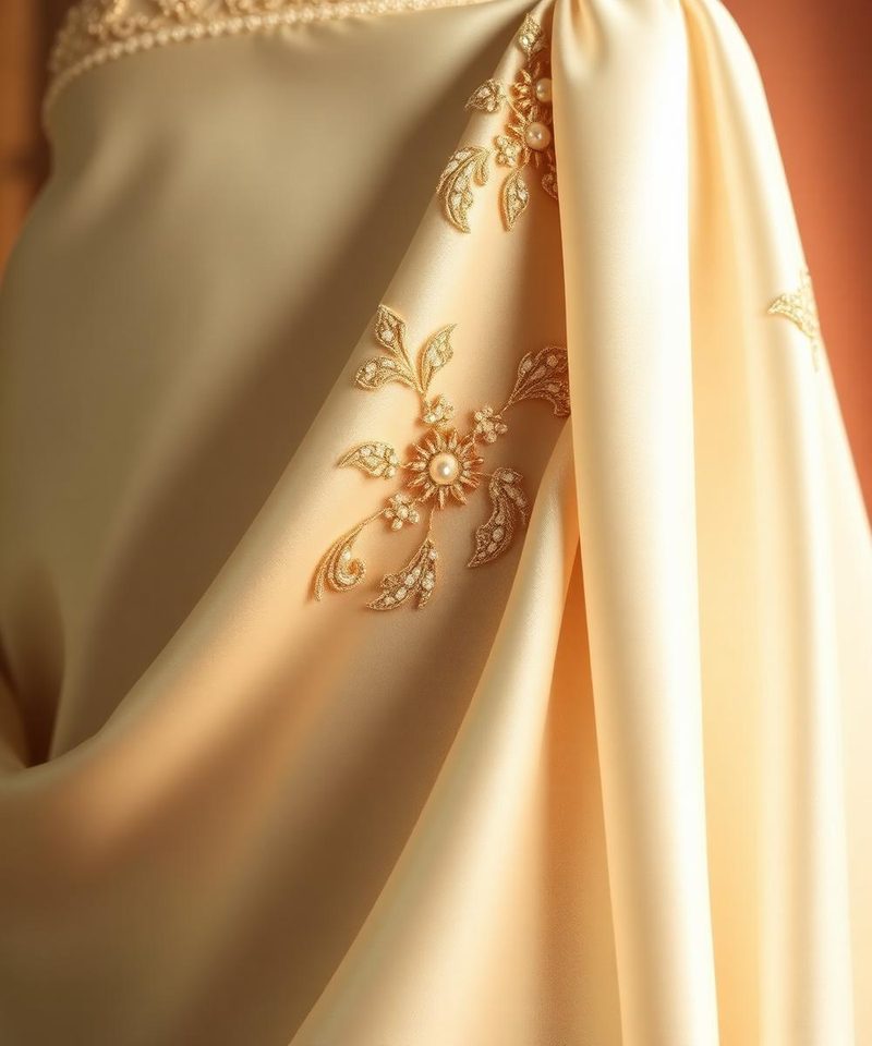 Ivory silk gown detail